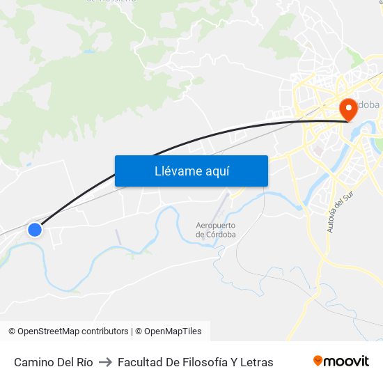 Camino Del Río to Facultad De Filosofía Y Letras map