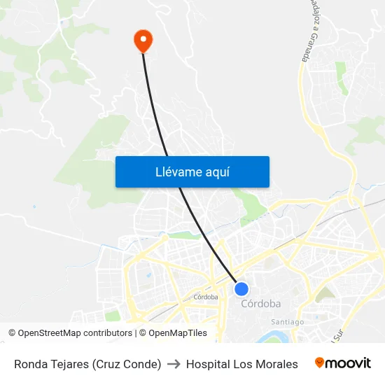 Ronda Tejares (Cruz Conde) to Hospital Los Morales map