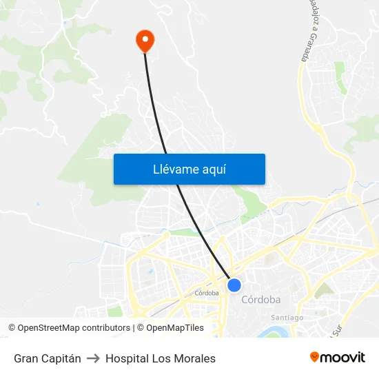 Gran Capitán to Hospital Los Morales map
