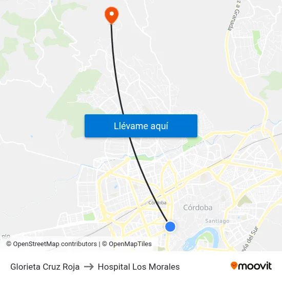 Glorieta Cruz Roja to Hospital Los Morales map