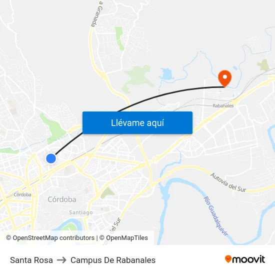 Santa Rosa to Campus De Rabanales map