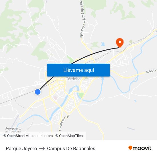 Parque Joyero to Campus De Rabanales map