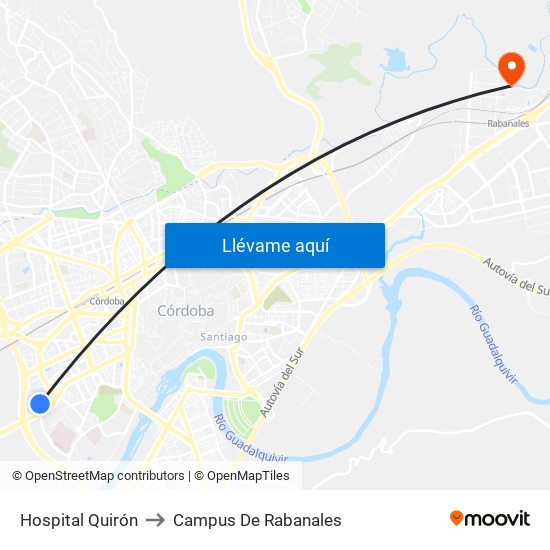 Hospital Quirón to Campus De Rabanales map
