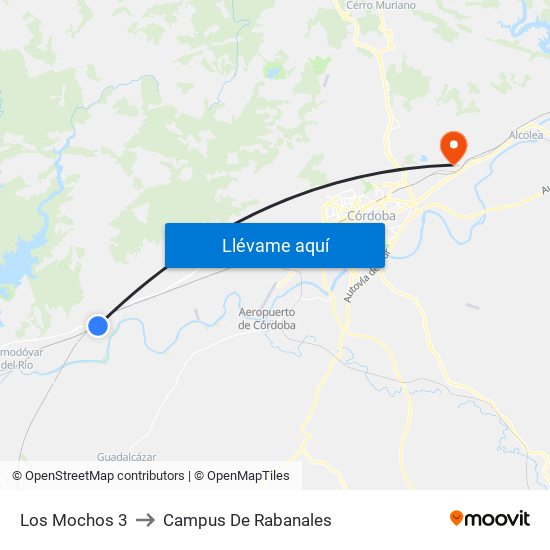 Los Mochos 3 to Campus De Rabanales map