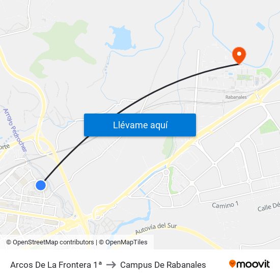 Arcos De La Frontera 1ª to Campus De Rabanales map