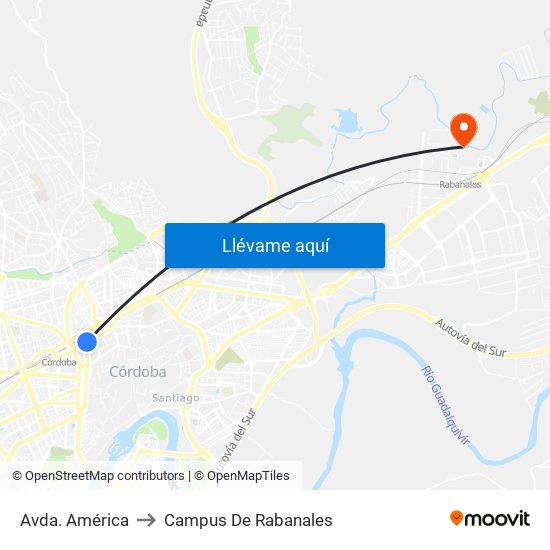 Avda. América to Campus De Rabanales map