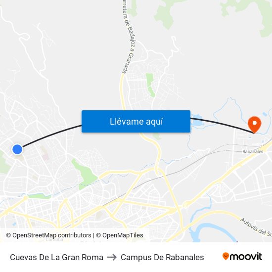 Cuevas De La Gran Roma to Campus De Rabanales map