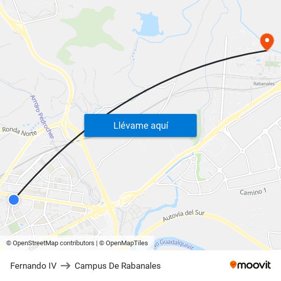 Fernando IV to Campus De Rabanales map