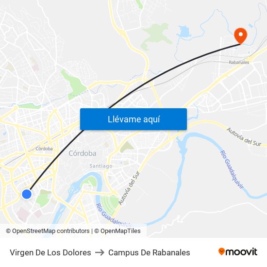 Virgen De Los Dolores to Campus De Rabanales map