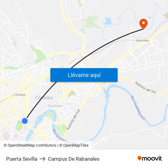 Puerta Sevilla to Campus De Rabanales map