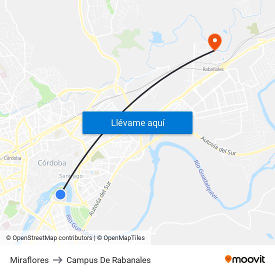 Miraflores to Campus De Rabanales map