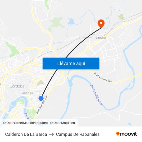 Calderón De La Barca to Campus De Rabanales map