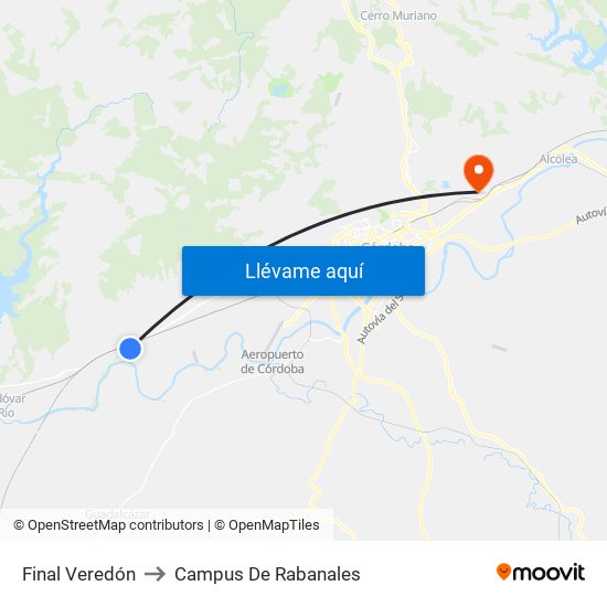 Final Veredón to Campus De Rabanales map