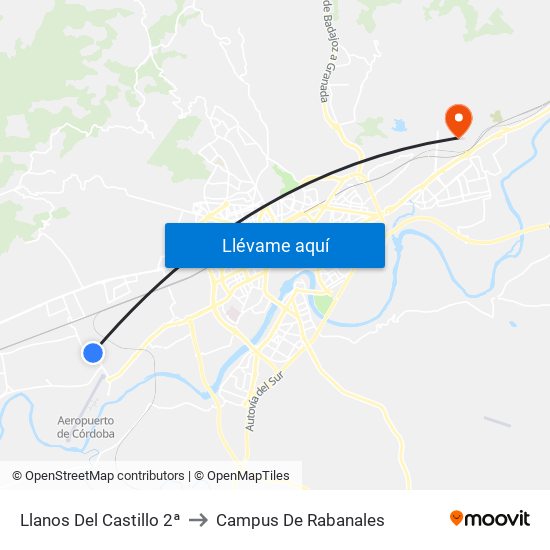 Llanos Del Castillo 2ª to Campus De Rabanales map