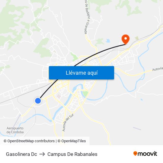 Gasolinera Dc to Campus De Rabanales map