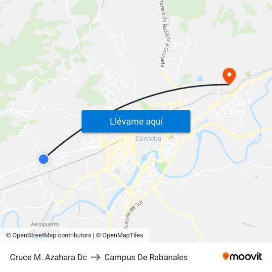 Cruce M. Azahara Dc to Campus De Rabanales map
