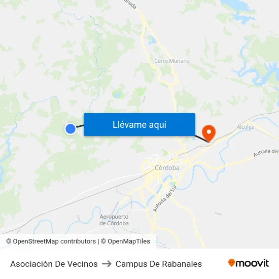 Asociación De Vecinos to Campus De Rabanales map