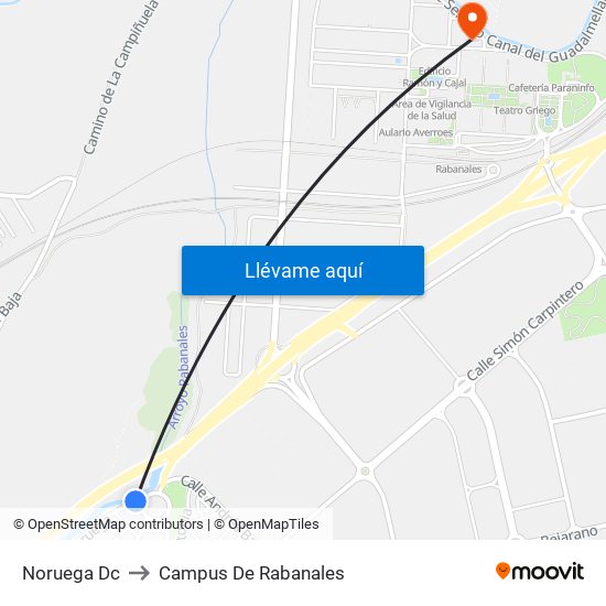 Noruega Dc to Campus De Rabanales map