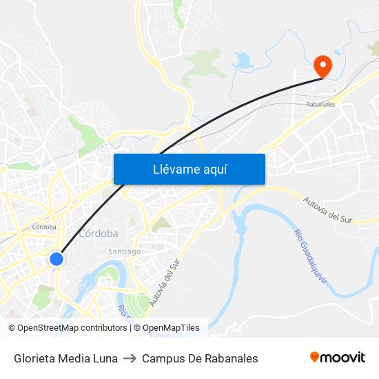 Glorieta Media Luna to Campus De Rabanales map