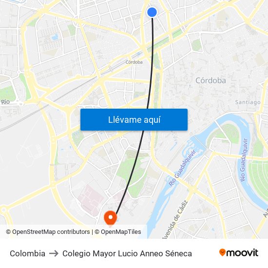 Colombia to Colegio Mayor Lucio Anneo Séneca map