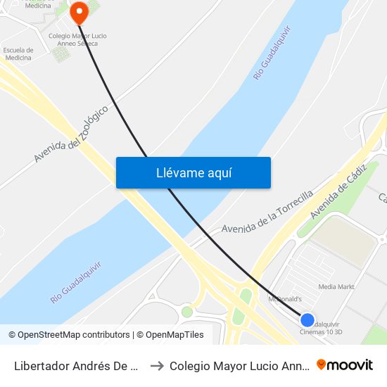 Libertador Andrés De Santa Cruz to Colegio Mayor Lucio Anneo Séneca map