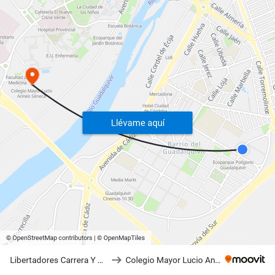 Libertadores Carrera Y O´Higgins 1ª to Colegio Mayor Lucio Anneo Séneca map