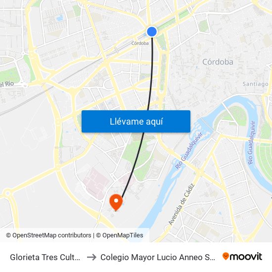 Glorieta Tres Culturas to Colegio Mayor Lucio Anneo Séneca map