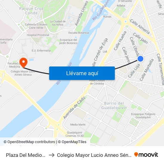 Plaza Del Mediodía to Colegio Mayor Lucio Anneo Séneca map