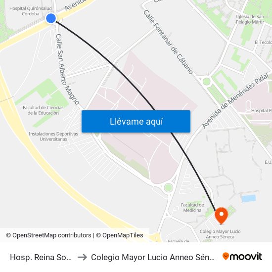 Hosp. Reina Sofía to Colegio Mayor Lucio Anneo Séneca map