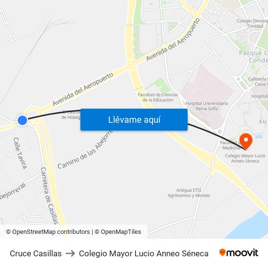 Cruce Casillas to Colegio Mayor Lucio Anneo Séneca map