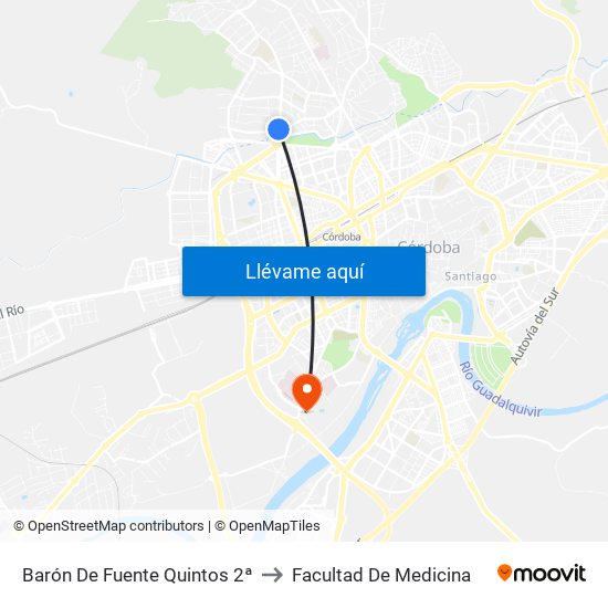 Barón De Fuente Quintos 2ª to Facultad De Medicina map