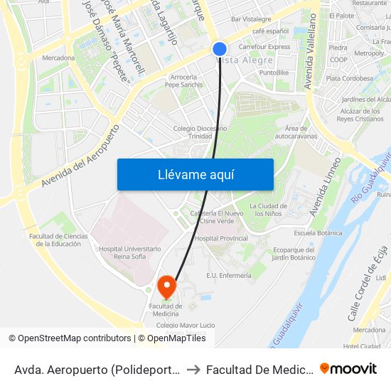 Avda. Aeropuerto (Polideportivo) to Facultad De Medicina map