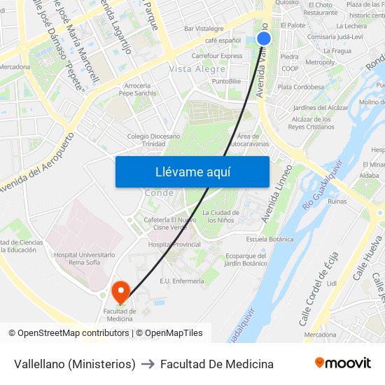 Vallellano (Ministerios) to Facultad De Medicina map