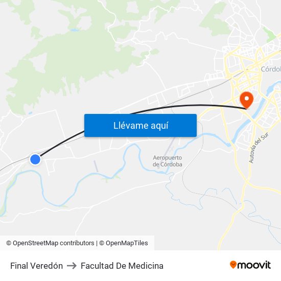 Final Veredón to Facultad De Medicina map