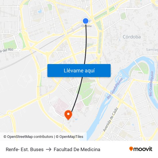 Renfe- Est. Buses to Facultad De Medicina map