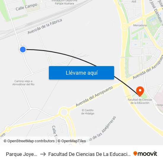 Parque Joyero to Facultad De Ciencias De La Educación map