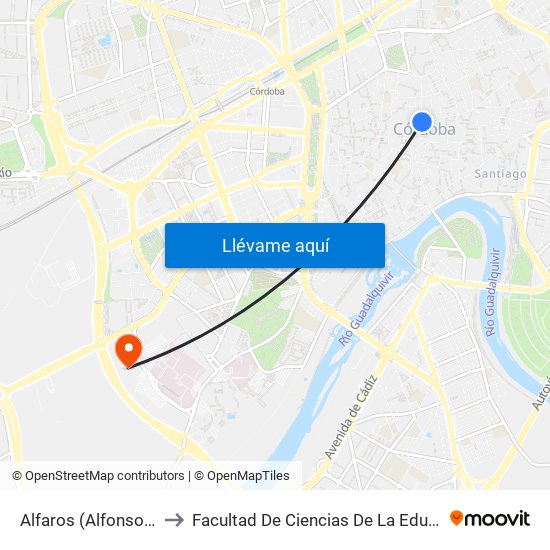 Alfaros (Alfonso Xiii) to Facultad De Ciencias De La Educación map