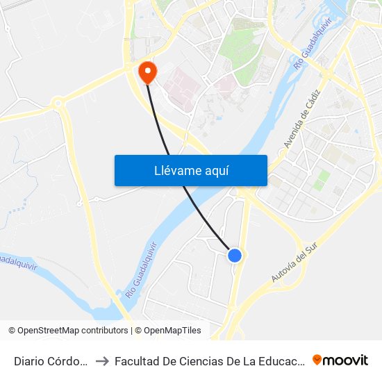Diario Córdoba to Facultad De Ciencias De La Educación map
