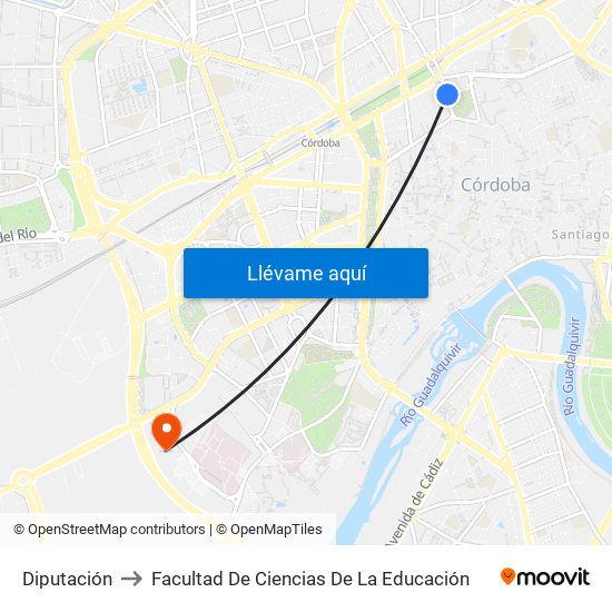 Diputación to Facultad De Ciencias De La Educación map