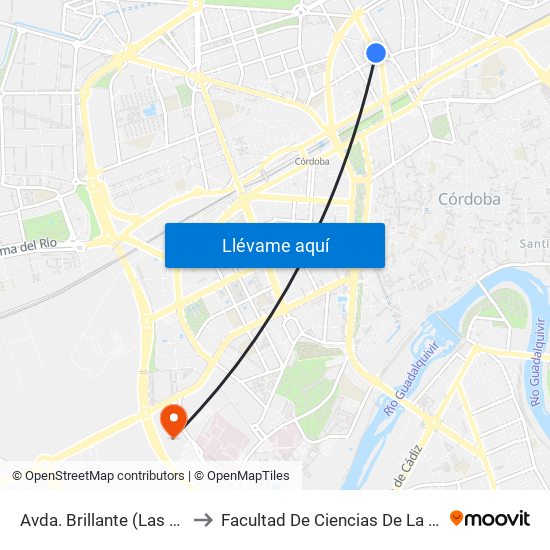 Avda. Brillante (Las Acacias) to Facultad De Ciencias De La Educación map