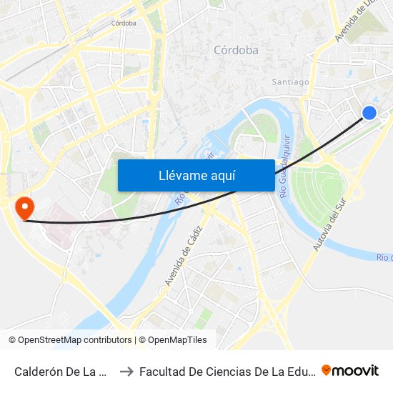 Calderón De La Barca to Facultad De Ciencias De La Educación map