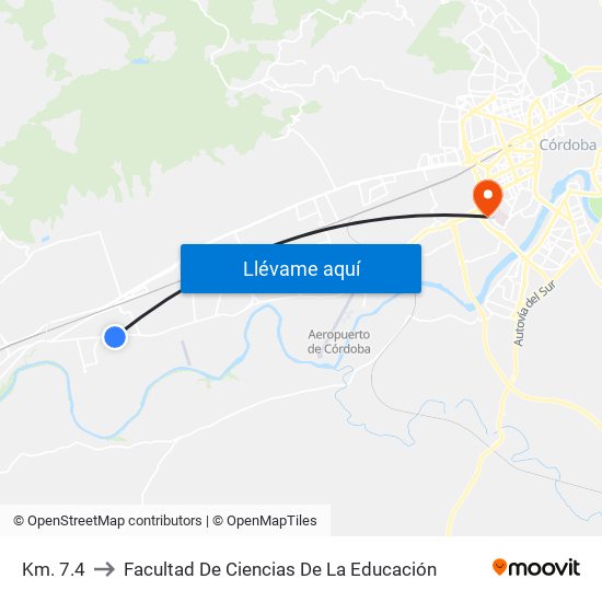 Km. 7.4 to Facultad De Ciencias De La Educación map