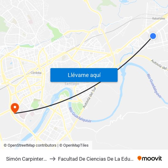 Simón Carpintero 1ª to Facultad De Ciencias De La Educación map