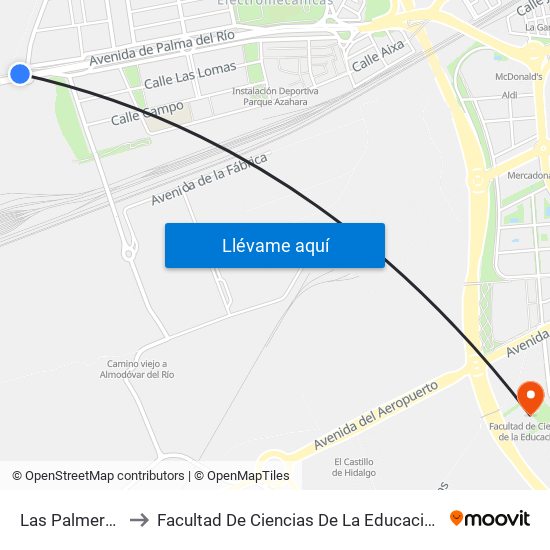 Las Palmeras to Facultad De Ciencias De La Educación map