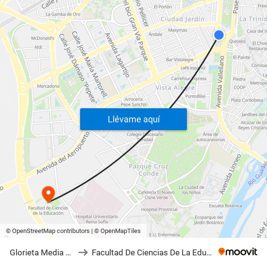 Glorieta Media Luna to Facultad De Ciencias De La Educación map