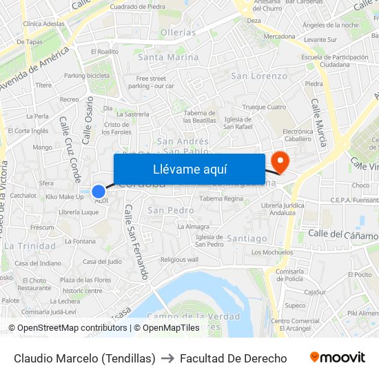 Claudio Marcelo (Tendillas) to Facultad De Derecho map