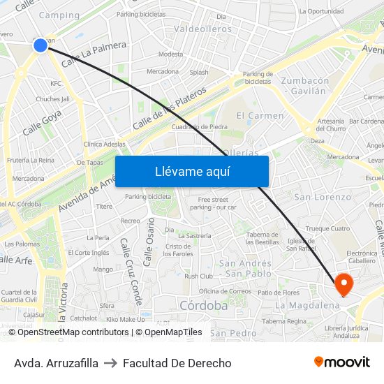 Avda. Arruzafilla to Facultad De Derecho map