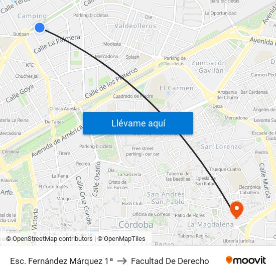 Esc. Fernández Márquez 1ª to Facultad De Derecho map