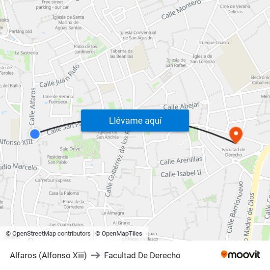 Alfaros (Alfonso Xiii) to Facultad De Derecho map