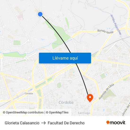 Glorieta Calasancio to Facultad De Derecho map